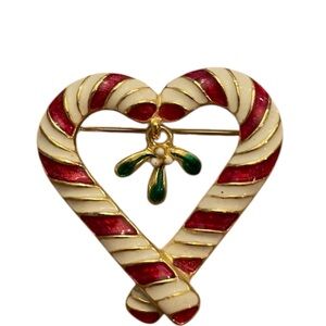 VTG CandyCane Christmas Holiday Brooch Festive RR Robyn Rush Enamel GoldTone Pin